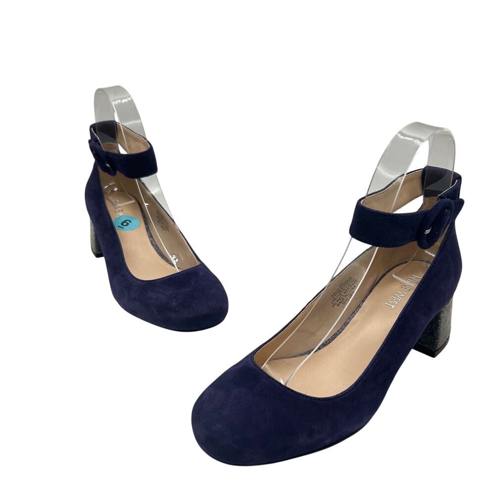 Nine West Heels Womens 6 Purple Suede Leather Glitter Block Heel